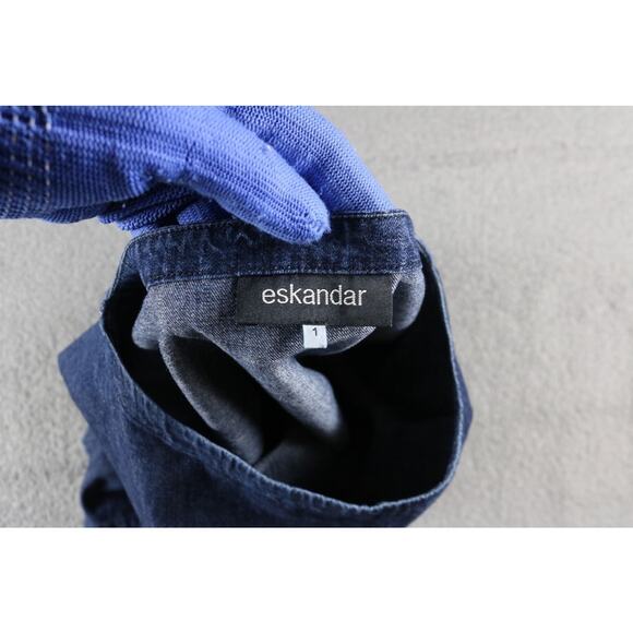 Eskandar 1 Top Blue Denim One Pocket Short Sleeve Cotton Boat Neck Tunic Poland - Picture 6 of 13